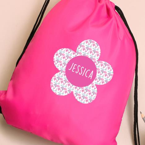 Personalised Flower Pink Drawstring Bag Extra Image 2